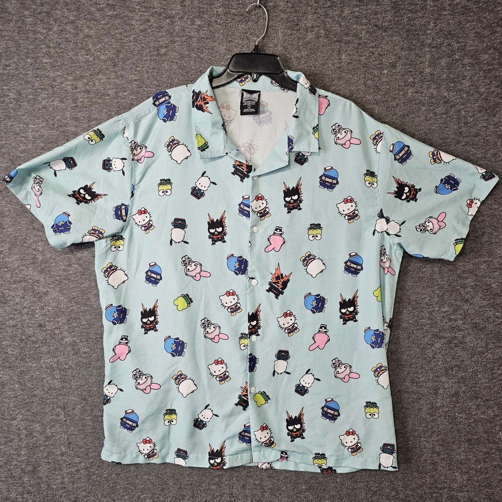 Sanrio X My Hero Academia Shirt Adult 2XL Green Short Sleeve Button‎ Hello Kitty